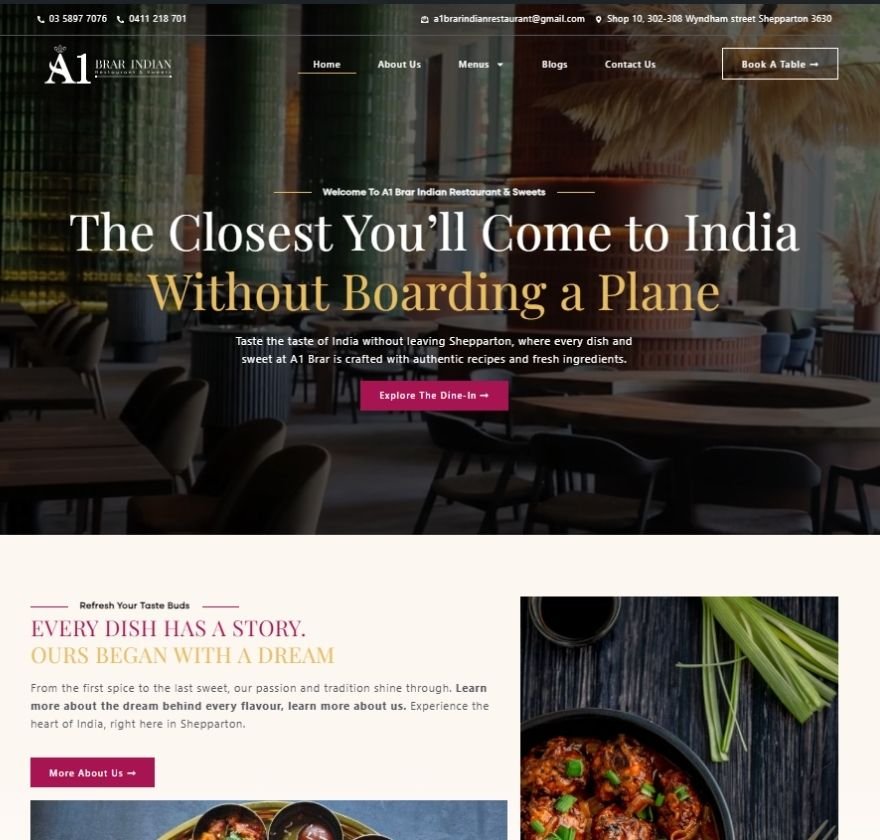 A1 Brar Indian Restaurant Website Made by Anayka Infotech