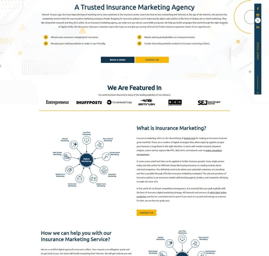 Landing Page of Insurance Marketing agency made by Anayka infotech