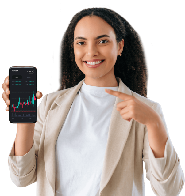 Girl Showing on Mobile about trading nodes Finance Marketing Agency