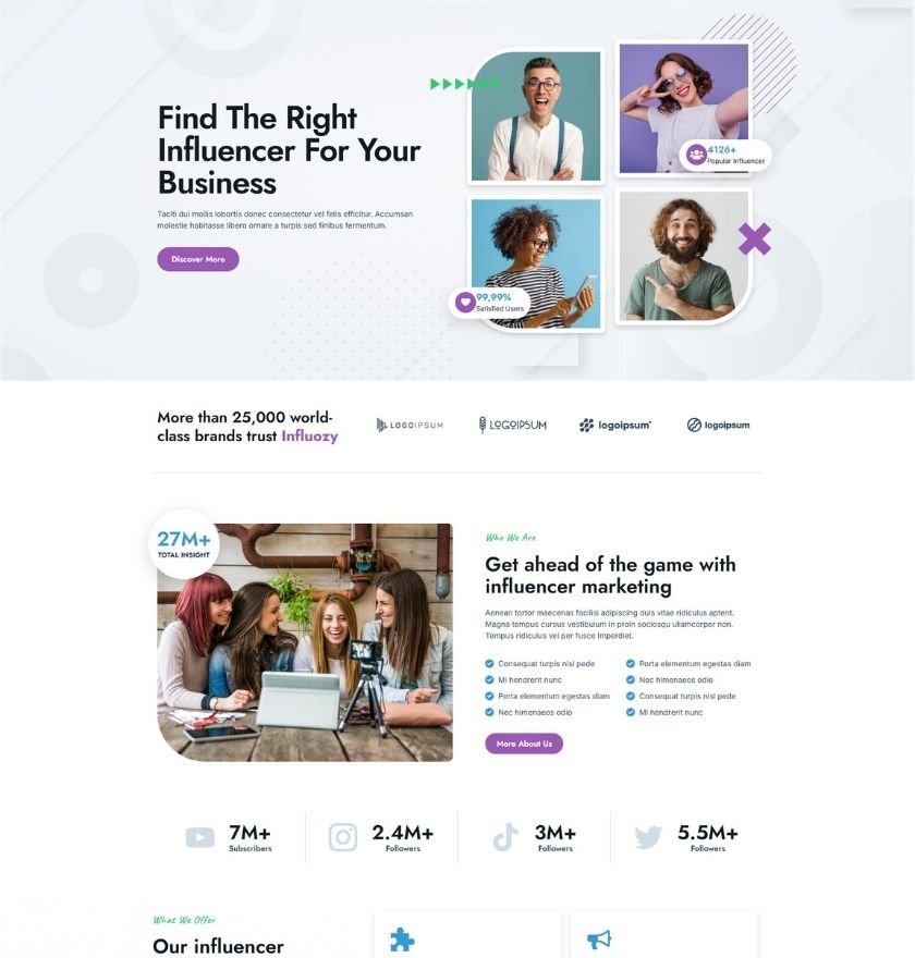 Landing page of a social media influencer featuring vibrant visuals and links to their latest content and social media profiles.
